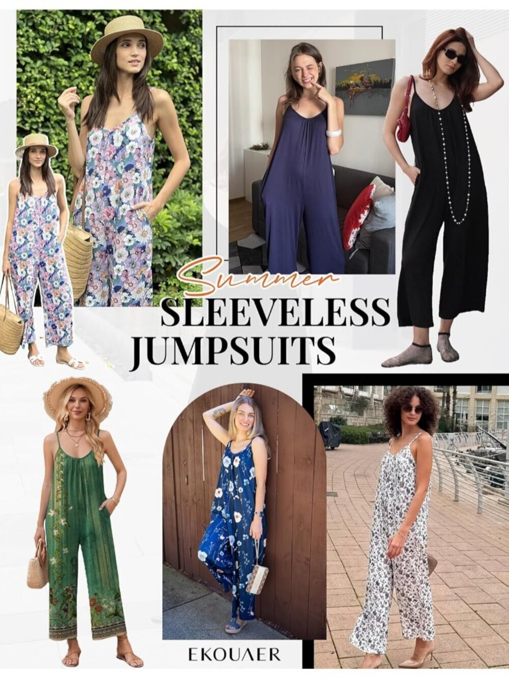Women's Jumpsuits Floral Ice Green Wide Leg Sleeveless Outfit Romper with Pocket - Picture 6 of 6